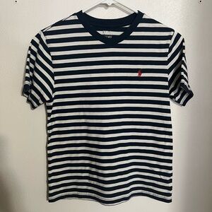 POLO RALPH LAUREN Classic Preppy V Neck Striped‎ T Shirt Navy White Boy's Size M